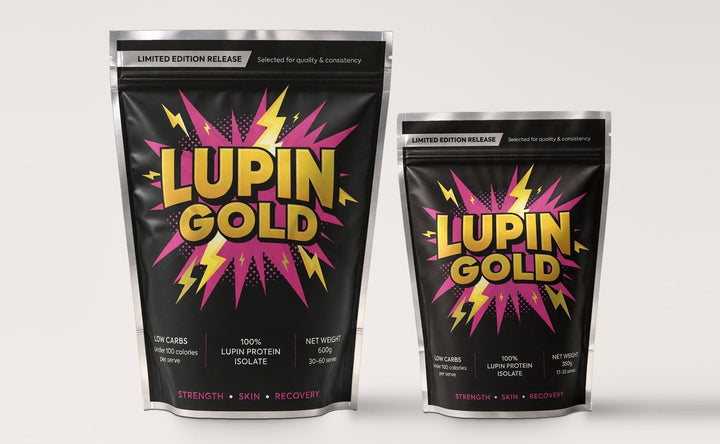 Lupin Gold plant protein isolate pack, for a plant protein vs whey comparison