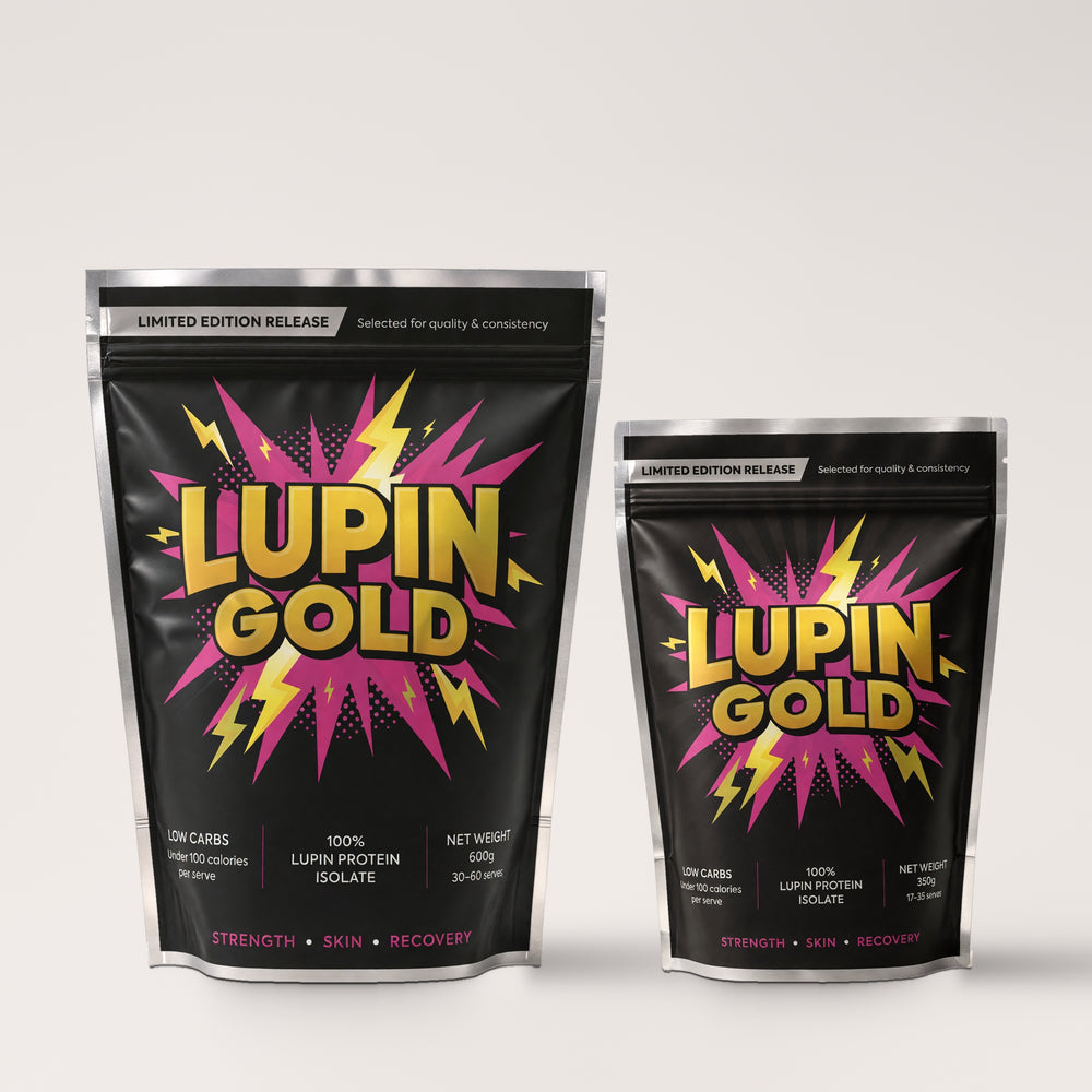 Lupin Gold 600g and 350g lupin protein isolate packs together