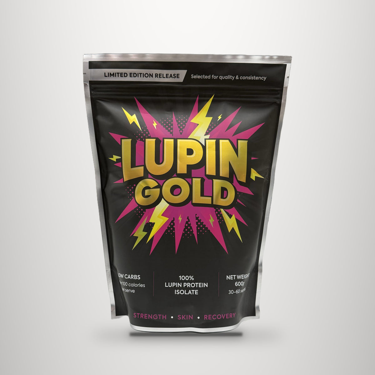 Lupin Gold 600g lupin protein isolate pouch, front
