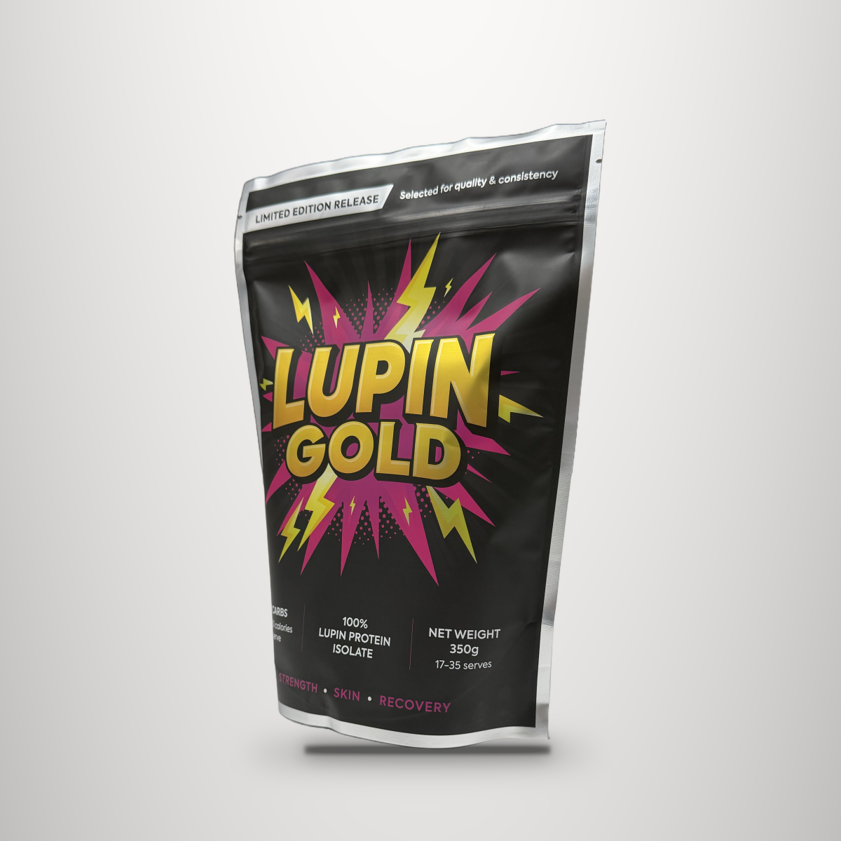 Lupin Gold 350g pack, three-quarter view