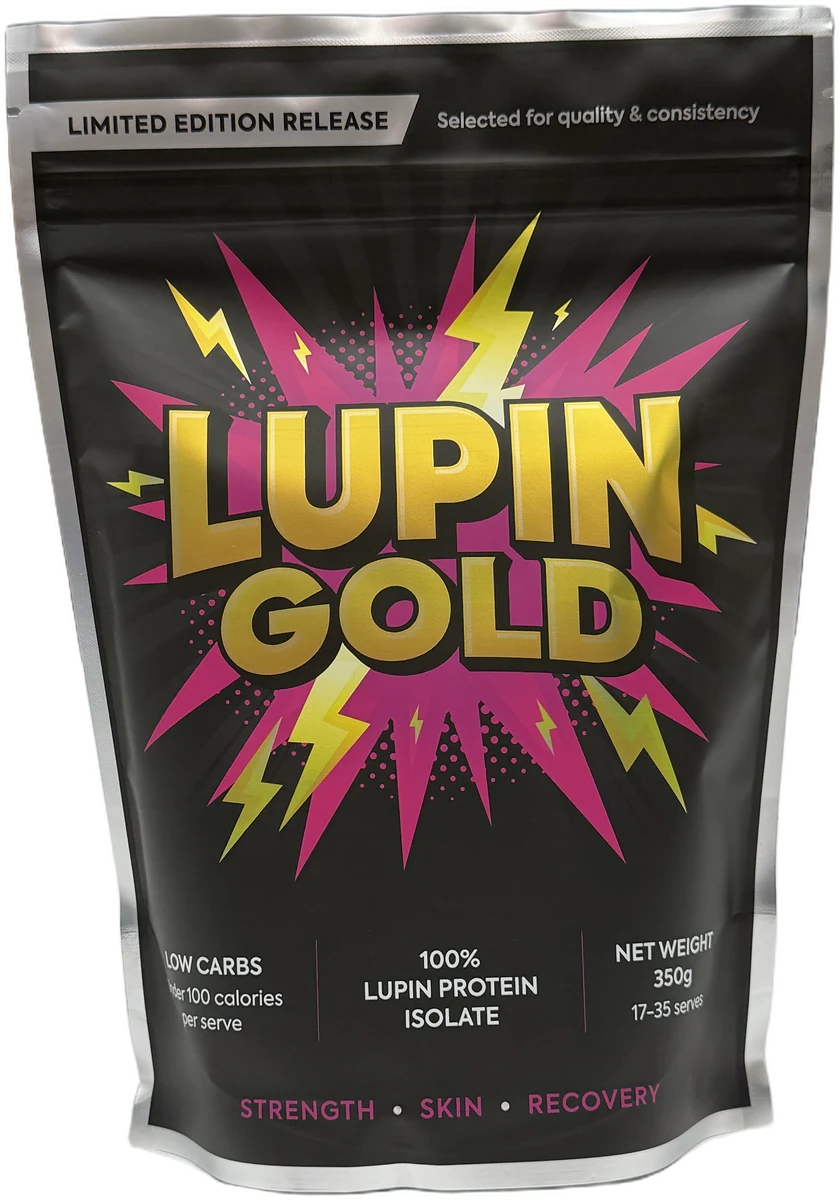 Lupin Gold 350g lupin protein isolate in the black pack