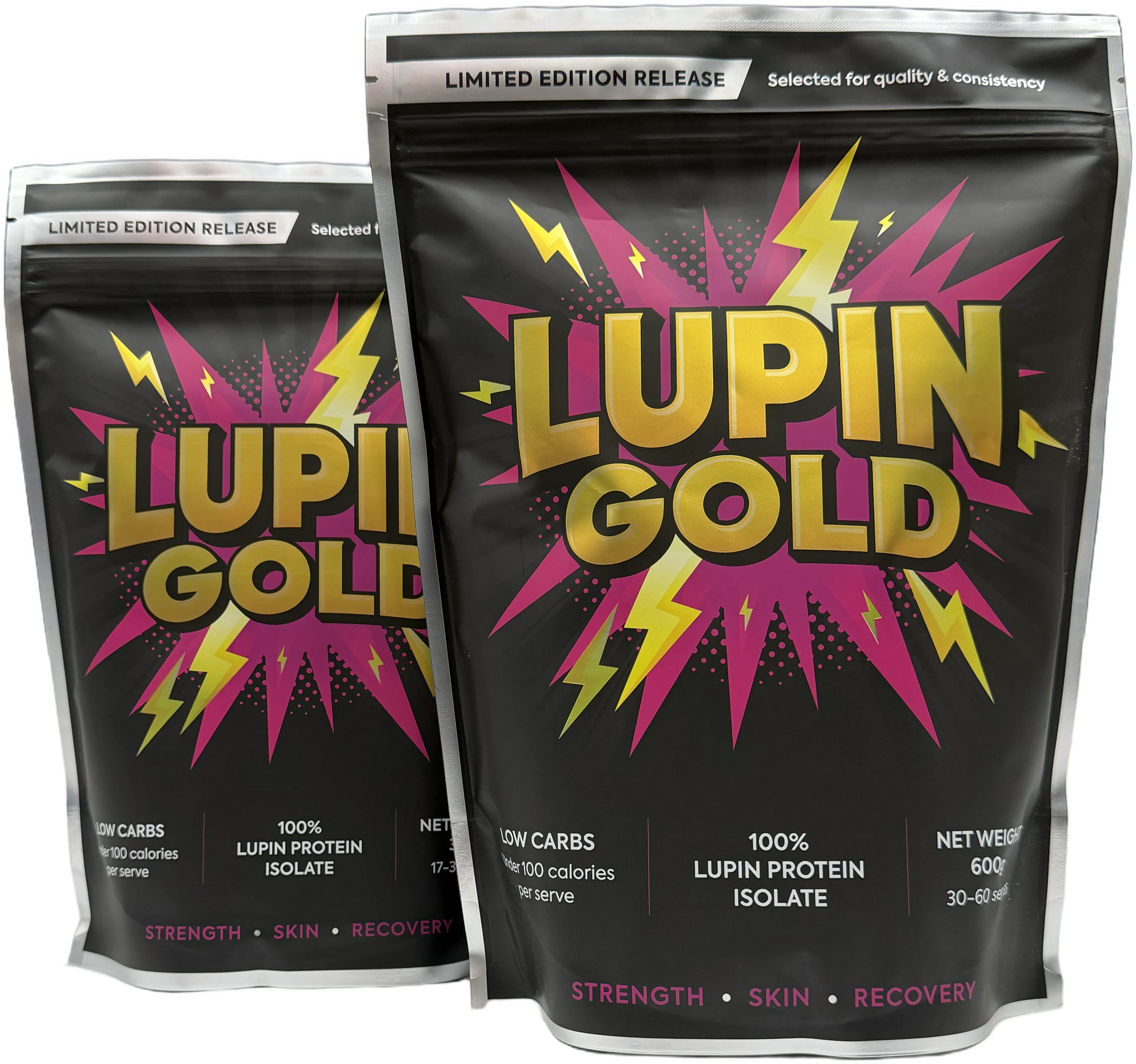 Lupin Gold 600g lupin protein isolate in the black pack